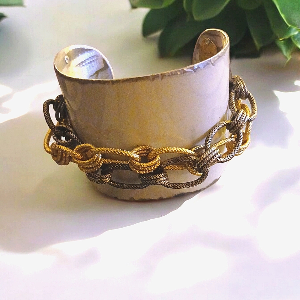 Elegant Gold and Silver Chain Cuff Bracelet
